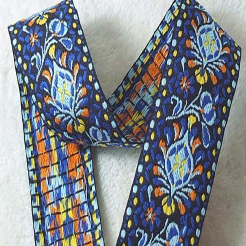 Graceful Blue Ruyi and Flowers Embroidery Jacquard Ribbon, Beautiful ribbon wide ribbon home decoration