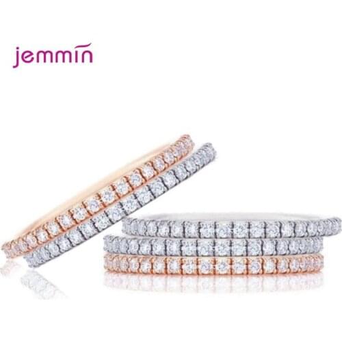Fine Jewelry Single Row Of AAA Grade CZ Crystal Round Rings Genuine 925 Sterling Silver Finger Rings With Sparkling Crystal