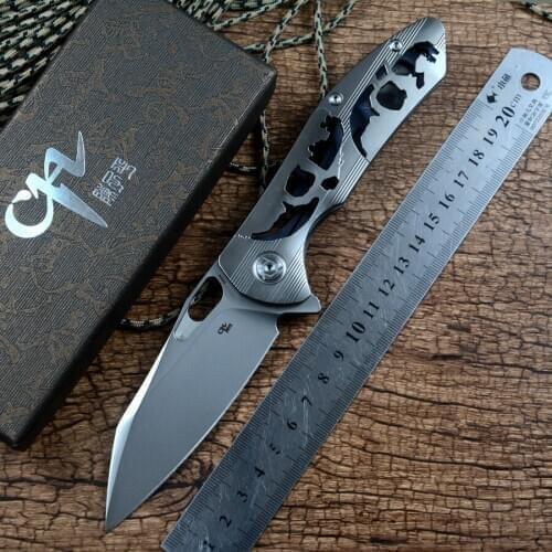3.7” S35VN Blade Hollowed Titanium Handle Flipper Pocket Knife with Clip for Gift Collections Camping Survival Daily CH3515