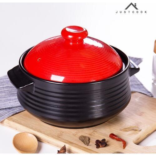 Soup ceramic earthen pot heat-resistant casseroles saucepan bellied stew pan porridge milk noodle Chinese hot pot cover 1.8L