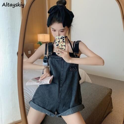 Rompers Women Black Summer Kawaii Loose Wide Leg Casual Sling Denim Suspenders Sleeveless Overall Womens Streetwear Club Cute