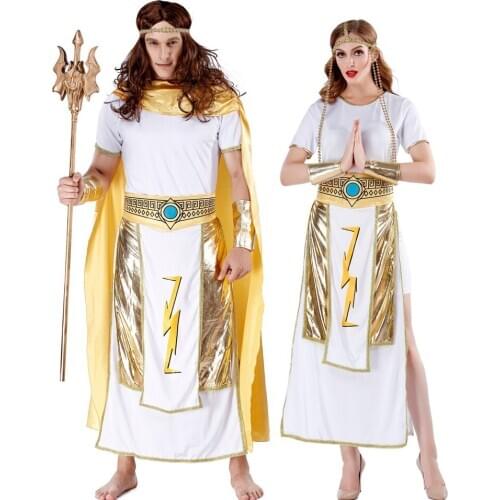 Adult Women Sexy Egyptian Queen Cosplay Costume and Adult Men Pharaoh Costumes Halloween Outfit Fancy Masquerade Party Clothing