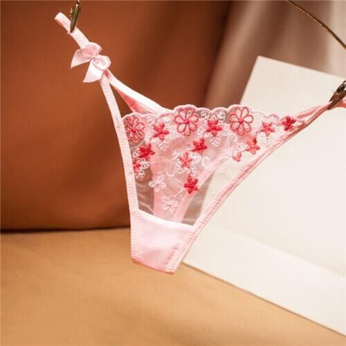 Beautiful Embroidery Hollow Mesh Transparent Thong Womens Sexy Ultra-thin Panties Thong Panties Sexy Briefs