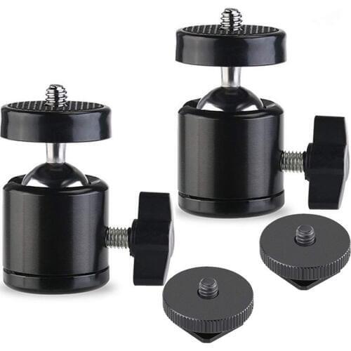 Hot Shoe Mount Adapter 360 Degree Swivel Mini Ball Head 1/4 Tripod Screw Head for Cameras, Camcorders, Smart Phone, Gopro, LED