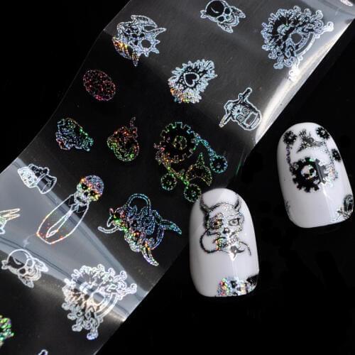 Laser 3D Nail Foil Skull Image Skull Nail Stickers Decals Mixed Style Nail Foils Wraps DIY Nail Halloween Decoration Patch