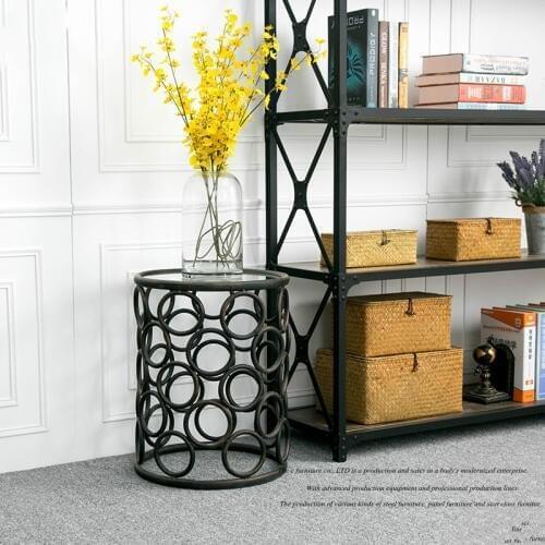 Metal Iron Set Two Round Coffee Table Corner Retro Round Tea Table Simple Round Glass Table