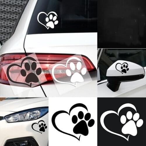 Cute Dog Paw with Peach Heart Car Sticker Cartoon Animal Take Dog Cat Love Pet Car Sticker