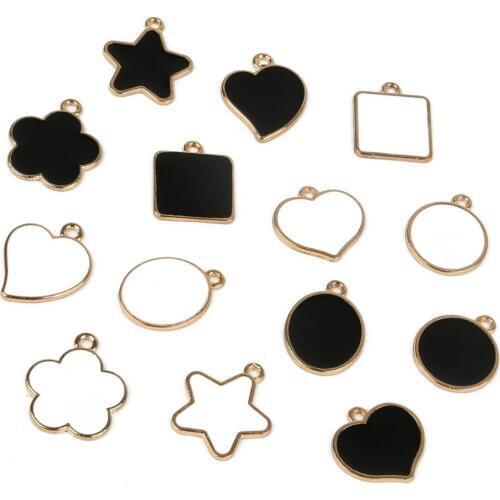 10pcs Fashion Star/Heart/Round/Oval/Square Black White Metal Alloy Enamel Charm Pendant for DIY Craft Jewelry Findings Making
