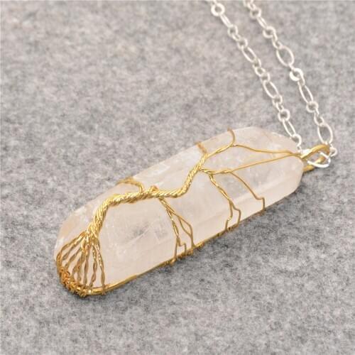 Fashion Retro Natural White Crystal Irregular Wire Wrap Stone Womens Necklace Pendant Jewelry Sweater Chain Accessories Y645