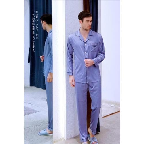 Mens Ice Silk Satin Sleepwear Long Sleeved Youth Leisure Silk Nightwear New Style Home Clothes Students Plus Size Homewear J041