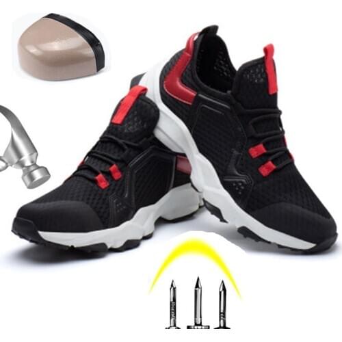 Mens Breathable Safety Shoes Summer Work Shoes Breathable Boots Work Steel Toe Anti-Smashing Construction Safety Jobs Shoes