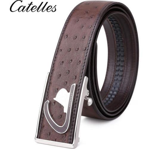 Catelles Men Belt Ostrich Genuine Leather Belts For Men Luxury Automatic Buckle Belts