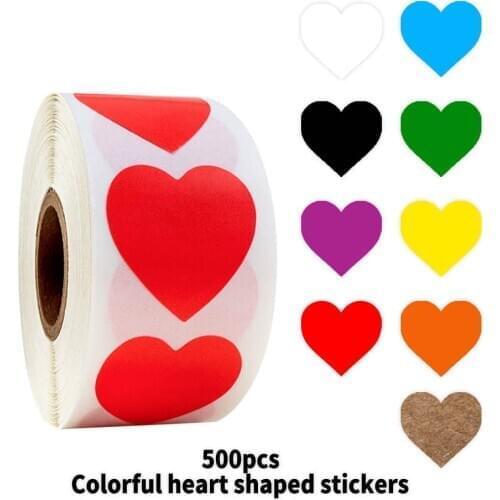 500 Pcs/roll Colorful Heart Shaped Stickers 1inch Love Stickers for School Gift Stickers for Boys and Girls Cute Toys Stickers