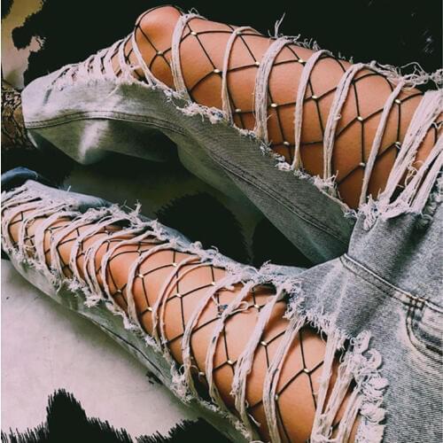 2018 Brand New Women Crystal Rhinestone Fishnet Elastic Stockings Big Fish Net Tights Pantyhose Tights Black White Red