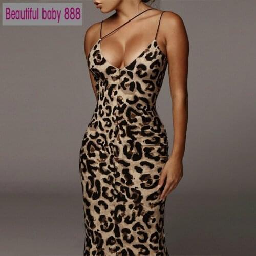 Meqeiss 2020 New leopard print sleeveless V-neck sexy midi dress spring women fashion streetwear Christmas party outfits dresses