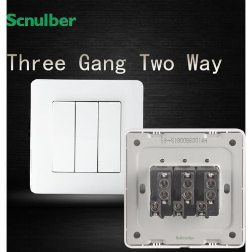 New design 3 gang 2 way white 16A 250V wall mount switch
