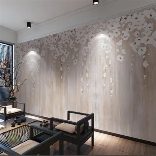 Wellyu papel de parede 3d para sala Hand-painted simple white floral flower background wall decorative painting behang