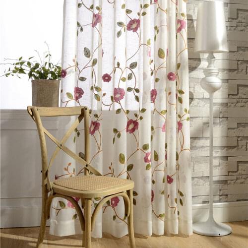 Pastoral Sheer Curtains for Living Room Bedroom Embroidery Voile Curtain Leaves Floral Tulle Thick Gauze Window Screen Decor