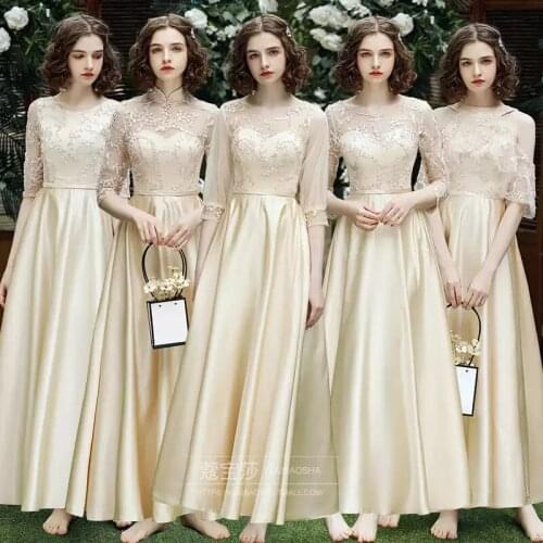 Bridesmaids Dress Vintage Short Halter Embroidery Jersey Off The Shoulder Luxury Champagne Elegant Women Wedding Party Gown E615