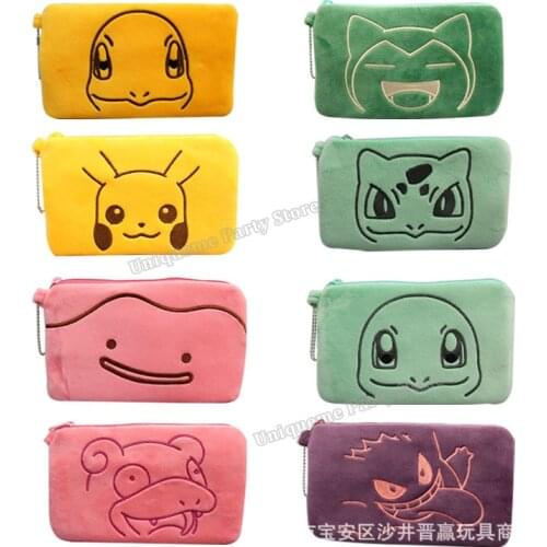 Pokemon Girl Plush Wallet Pikachu Embroidery Portable Clutch Cartoon Zipper Coin Purse Metal Decoration Card Holder Kid Mini Bag