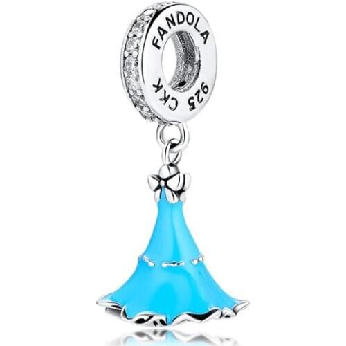 Fits for Pandora Charms Bracelets FANDOLA Blue Dress Beads 100% 925 Sterling Silver Jewelry Free Shipping