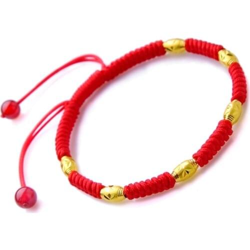 Authentic 24k Yellow Gold 6pcs Oval Bead Knitted Bracelet 16.5cm Length