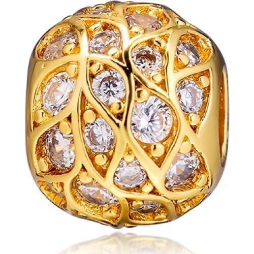 QANDOCCI Shine Sparkling Pattern Metal Beads Charms Sterling Silver 925 Original for Bracelet DIY Charm Jewelry Making