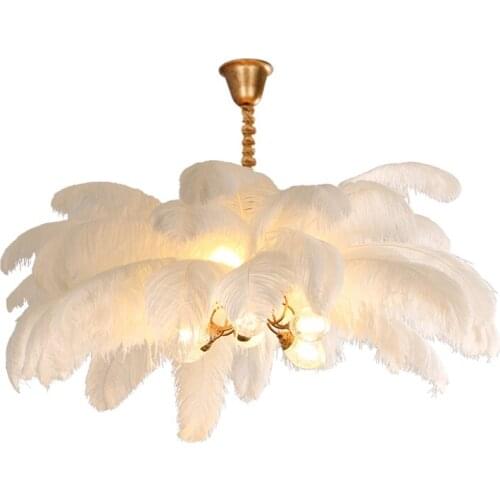 Nordic Light Luxury Chandeliers All Copper Ostrich Feather LED Hanging Lamp Romantic Princess Bedroom Creative Clothing Ctore G9