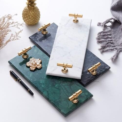 Natural Marble Ceramic Trays Gold Inlay Handle Rectangle Home Restroom Wash Accessories Display Storage Tray Bathroom Decoration