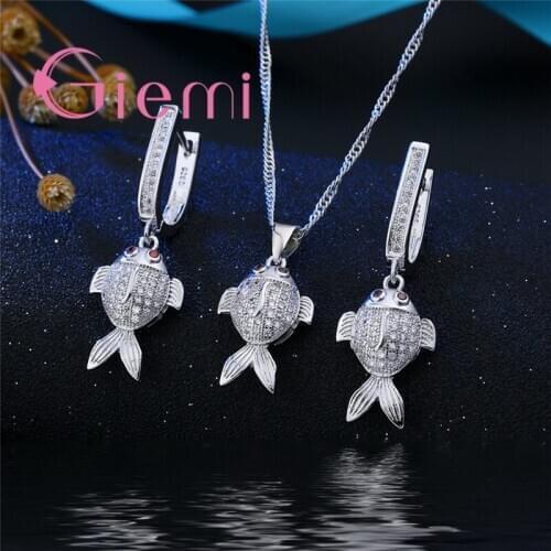 For Women Most Popular Cute Goldfish Shape 925 Sterling Silver Earring Necklace Jewelry Sets Cheapest Good Cubic Zircon