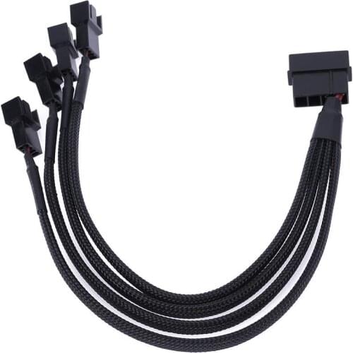 Black Sleeved 4pin IDE Molex to 4-Port 3Pin/4Pin Power Supply Plug Cooler Cooling Fan Splitter Power Cable Wire for PC Computer
