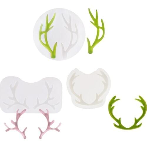 3Pcs Lovely Antlers Necklace Pendant Hairpin Epoxy Resin Silicone Mold Jewelry Earrings Making Tools