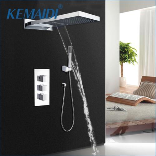 KEMAIDI Stainless Steel Bathroom Rain Shower Faucets Head Shower Set With Hand Shower Control Valve And Message Jet
