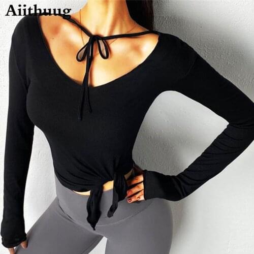 Aiithuug Sport Shirt Women Yoga Tops Long Sleeve Quick Dry Breathable Workout Fitness T-shirt Gym Shirt Clothes Sport Short
