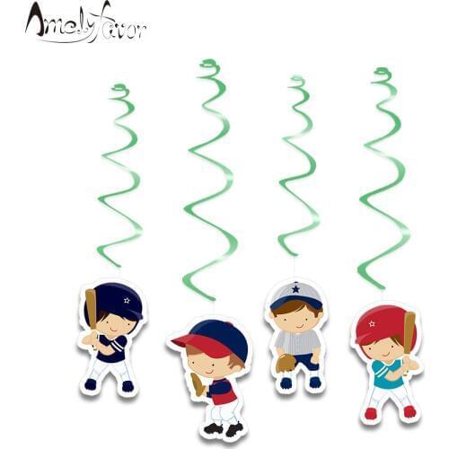 Sports Theme Baseball Boys Players Ceiling Hanging Swirl Decoration Sports Meeting Event Birthday Party Decorations Supplies