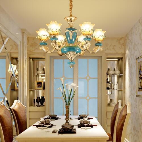 Retro ceramics Chandelier for home Lighting Bedroom Living Room Villa Led Crystal Chandelier led Suspension Luminaire Leuchter