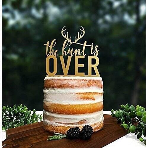 The Hunt is Over Mirror Gold Wedding Cake Toppers for gold theme wedding decoration cake decorating