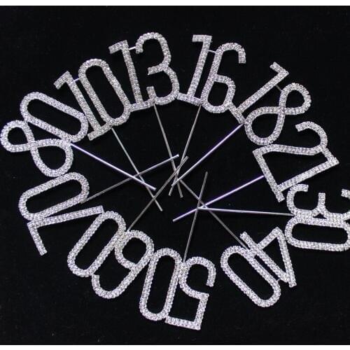 Cake topper Wedding Numeral Rhinestone Silver Happy Birthday Decoration Paper Cake Topper Baby Shower Party Favor/supplies 10pc