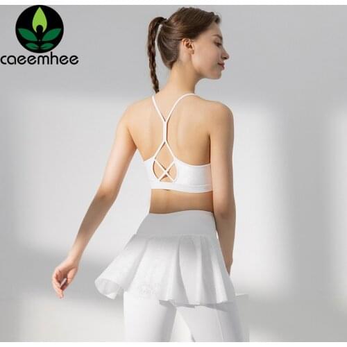 CAEEMHEE Women Fitness Clothing Sexy Lace Dance Gym Workout Clothes Sportswear Padded Sports Bra Skirt Yoga Pants Tracksuit
