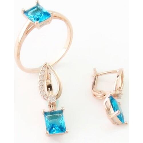 New Women Jewelry Set 585 Rose Gold Color Jewelry Romantic Square Cubic Zircon Ring +Earring Jewelry Sets