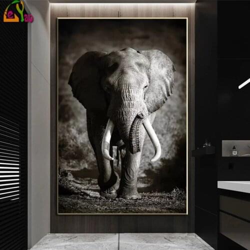 Animal Art 5d diy diamond painting Black and White Elephant full square round drill diamond embroidery mosaic wall home Decor