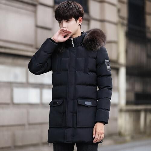 Winter Plus Velvet Thick Warm Hoodie Mens Mid-length Trench Coat Teenager-Style Coat Cotton-padded