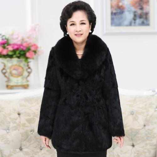 Winter Jacket Womens Fur Coat Thick Warm Winter Black Hooded Coat Faux Fur Mink Fox Hair Collar Medium Faux Fur Coats Womens