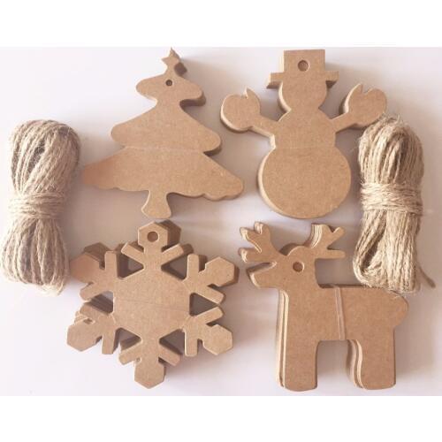 100pcs Kraft Paper Tags Christmas Tree Elk Snowman Shape Hang Tag Lable for Christmas / Wedding Blank Hang Gif Tag