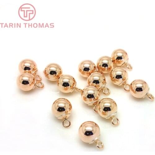 20PCS 4MM 6MM 24K Champagne Gold Color Plated Brass Round Beads Charms End Beads High Quality Diy Jewelry Accessories