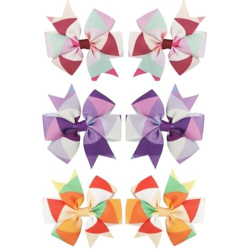 20pcs/lot Childrens 3" Rainbows Patchwork Color Swallowtail Bows Without Alligator Clips Girls Hair Ties
