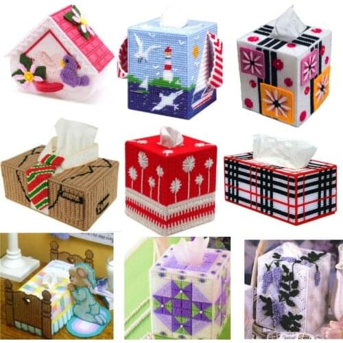 3D Cross stitch DIY tissue box 9 colors homework Needlework Has been cut