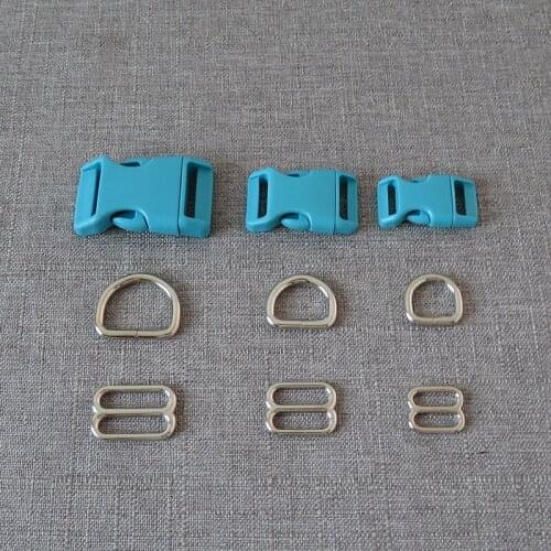 50Sets/Lot Plastic Release Buckle Curved Paracord Metal D Ring Slider DIY Dog Collar Harness Straps Webbing Outdoor Accessories