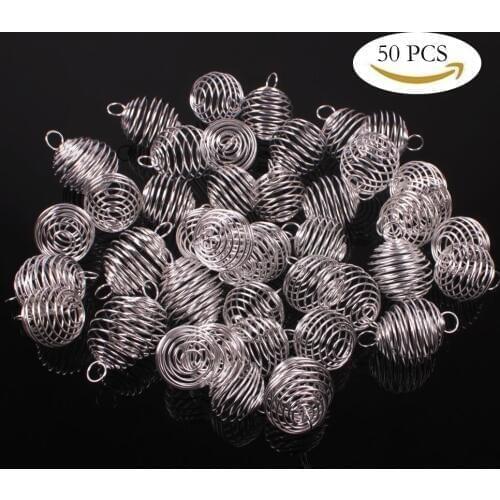 50pcs 25x30mm Plated Spiral Bead Cage Charms Pendants (Holds 18mm - 22mm Beads) for Women and Men Jewelry Making