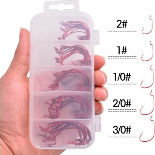 50pcs/box Offset Fishing Hook Jig Head Wide Crank Fishhook For Soft Worm Lure Barbed Carp Fishing Hooks #3/0 #2/0 #1/0 #1 #2